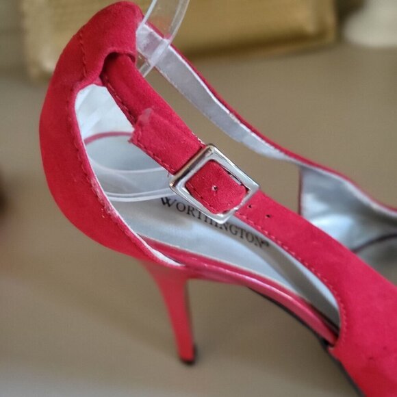 Worthington Womens Hidden Platform Red Suede Peep-Toe Slingback Heels- 7M - Picture 3 of 7